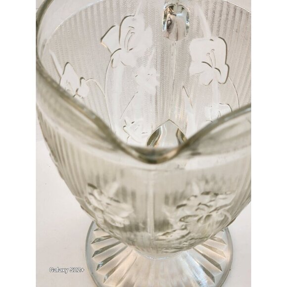 Vintage Jeanette Iris & Herringbone Clear Carnival Depression Glass 9" Pitcher F - Picture 6 of 10